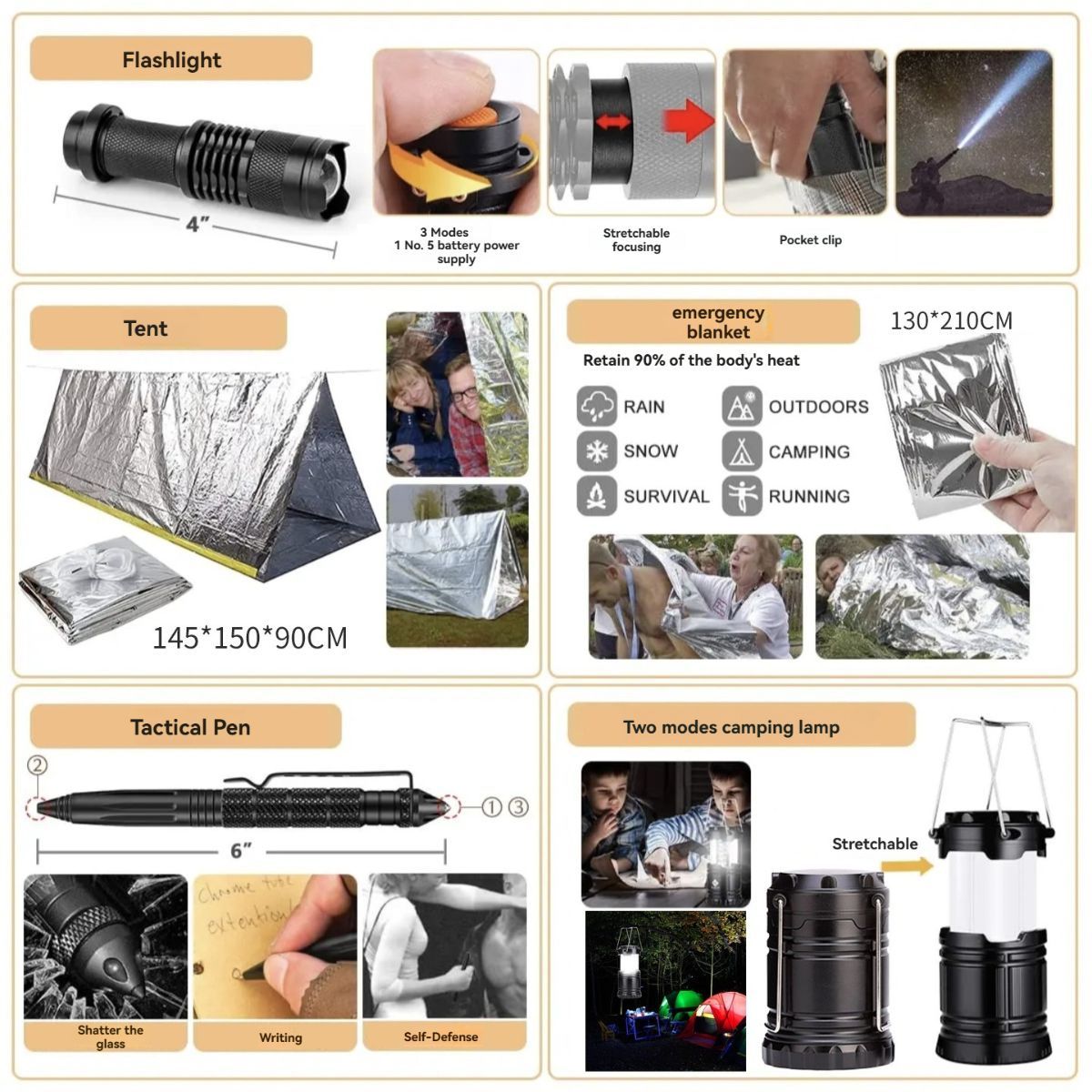 Survival Tool Kit 43-Piece Emergency Kit Outdoor Survival First Aid Kit Larger - Black - Size 43 - piece set