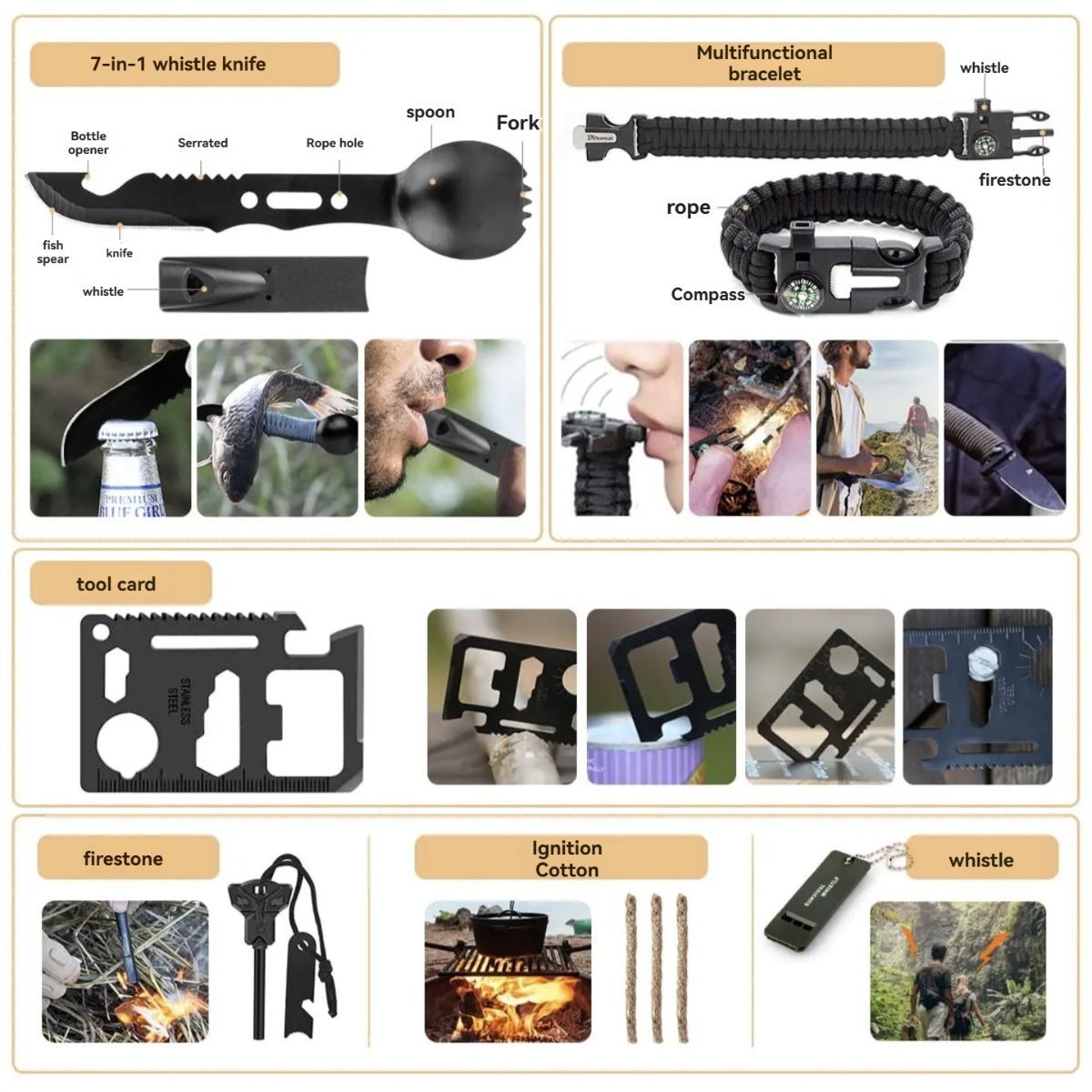 Survival Tool Kit 43-Piece Emergency Kit Outdoor Survival First Aid Kit Larger - Camouflage - Size 43 - piece set