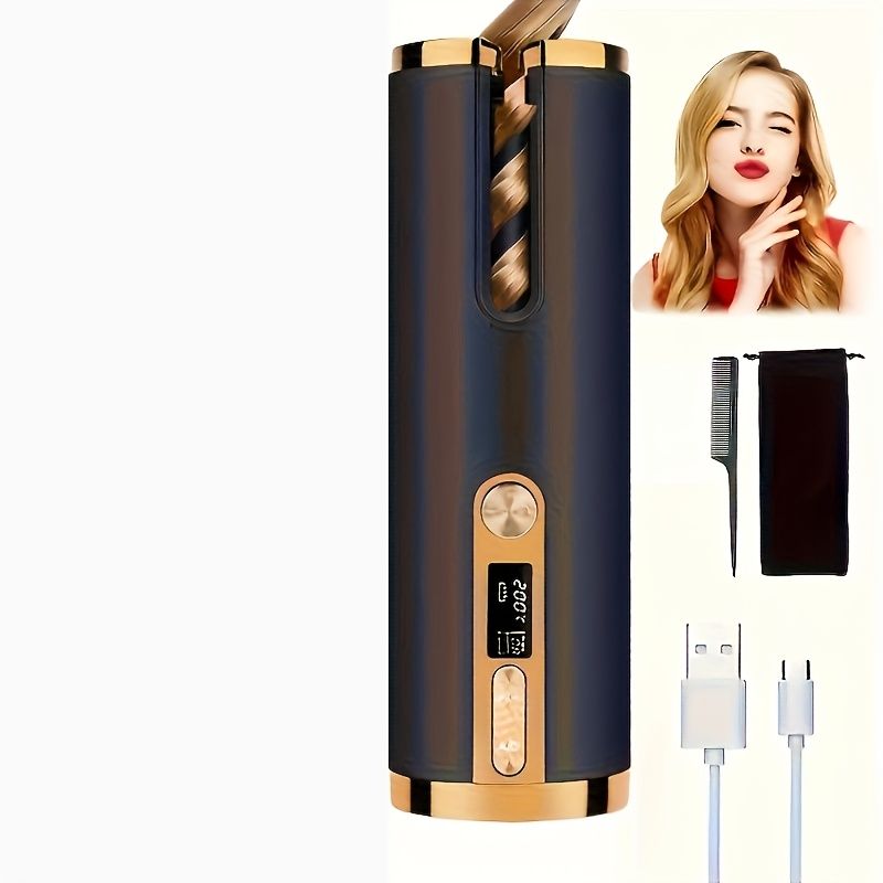 Grey - rose color Gun - metal grey Black - gold color Black Automatic Hair Curler LED Temperature Display USB Rechargeable Curler Salon