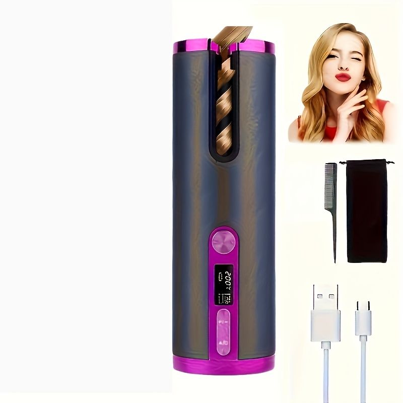 Grey - rose color Gun - metal grey Black - gold color Black Automatic Hair Curler LED Temperature Display USB Rechargeable Curler Salon