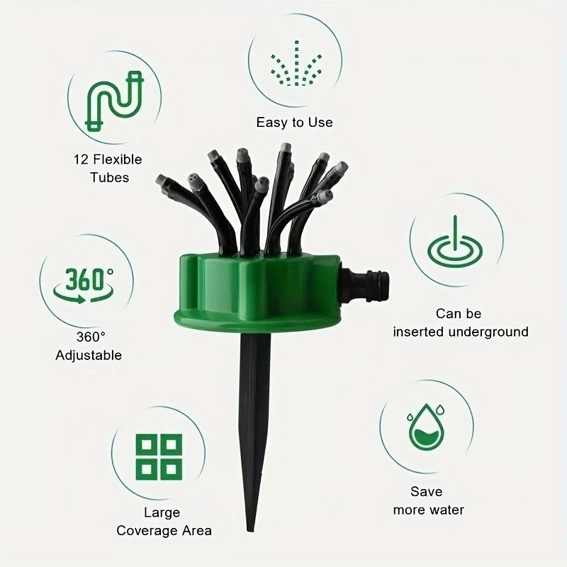 garden sprinkler, 360 degree automatic sprinkler, multi head irrigation tool, lawn watering, garden hose sprinkler, Australian garden, adjustable sprinkler, outdoor watering, garden irrigation - Green - Size M