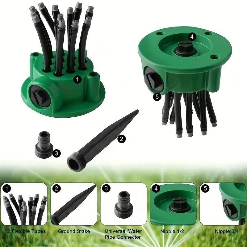 garden sprinkler, 360 degree automatic sprinkler, multi head irrigation tool, lawn watering, garden hose sprinkler, Australian garden, adjustable sprinkler, outdoor watering, garden irrigation - Green - Size M