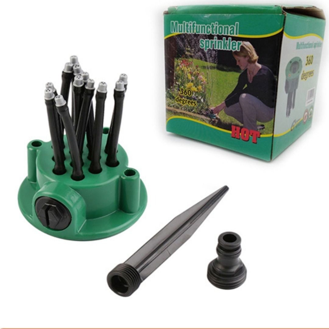 garden sprinkler, 360 degree automatic sprinkler, multi head irrigation tool, lawn watering, garden hose sprinkler, Australian garden, adjustable sprinkler, outdoor watering, garden irrigation - Green - Size M