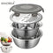 KEMORELA, 4-in-1 kitchen set, stainless steel kitchen tools, Australian kitchen essentials, rice washer, grater, colander, cooking prep tools, kitchen storage, home cooking gadgets, mixing bowl with lid, kitchen space saver, multi-purpose kitchen set - Si