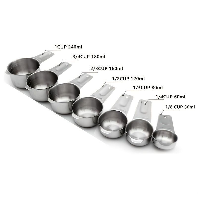 measuring cups, stainless steel measuring cups, kitchen measuring set, baking measuring tools, food grade measuring cups, measuring cup set, kitchen utensils, baking accessories, cooking tools, Australian kitchen - Silver - Size 7pcs