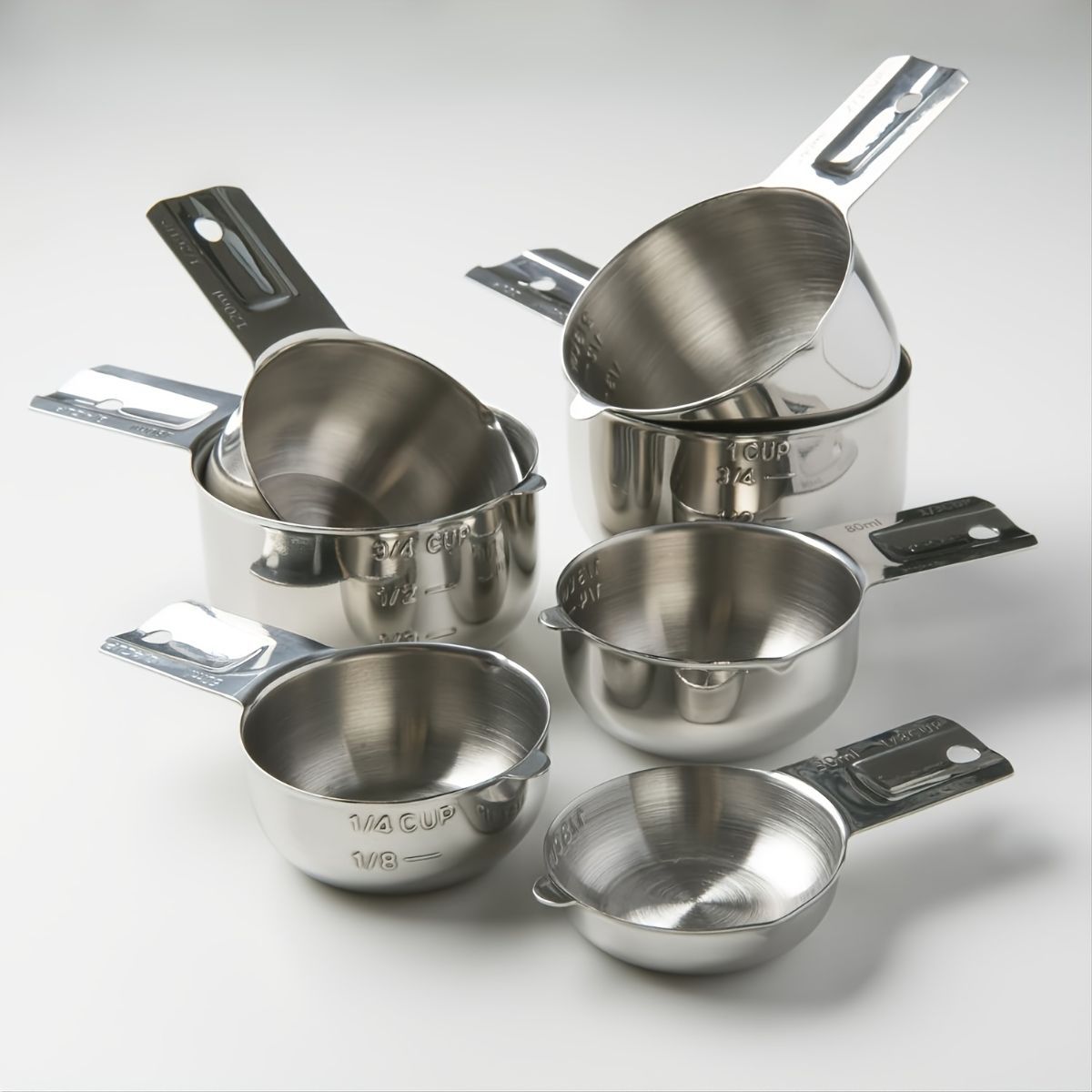 measuring cups, stainless steel measuring cups, kitchen measuring set, baking measuring tools, food grade measuring cups, measuring cup set, kitchen utensils, baking accessories, cooking tools, Australian kitchen - Silver - Size 7pcs