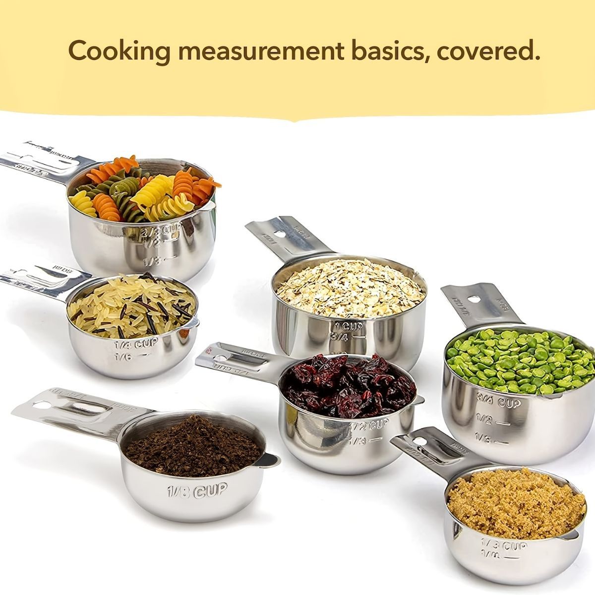 measuring cups, stainless steel measuring cups, kitchen measuring set, baking measuring tools, food grade measuring cups, measuring cup set, kitchen utensils, baking accessories, cooking tools, Australian kitchen - Silver - Size 7pcs