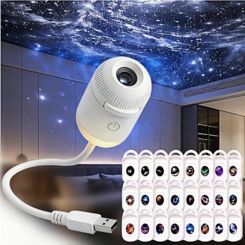 24Films 2-in-1 Galaxy Projector Night Light 5D Holographic Night Light Projector USB Plug Star Projector 360° Adjustable Mini Ocean Projector for Bedroom Ceiling Wall - Multi - Size 24 Films