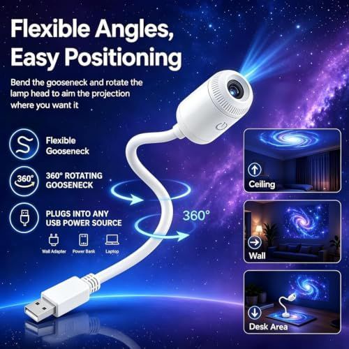 24Films 2-in-1 Galaxy Projector Night Light 5D Holographic Night Light Projector USB Plug Star Projector 360° Adjustable Mini Ocean Projector for Bedroom Ceiling Wall - Multi - Size 24 Films