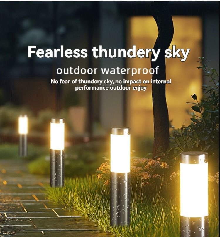 solar lawn lights, stainless steel outdoor lights, 3-LED garden lights, waterproof outdoor lights, modern outdoor lighting, cylindrical solar lights, Australian outdoor lights - Black warm light - Size 2PCS