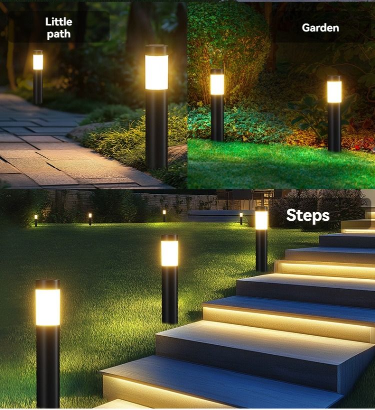solar lawn lights, stainless steel outdoor lights, 3-LED garden lights, waterproof outdoor lights, modern outdoor lighting, cylindrical solar lights, Australian outdoor lights - Silver - toned warm light - Size 2PCS