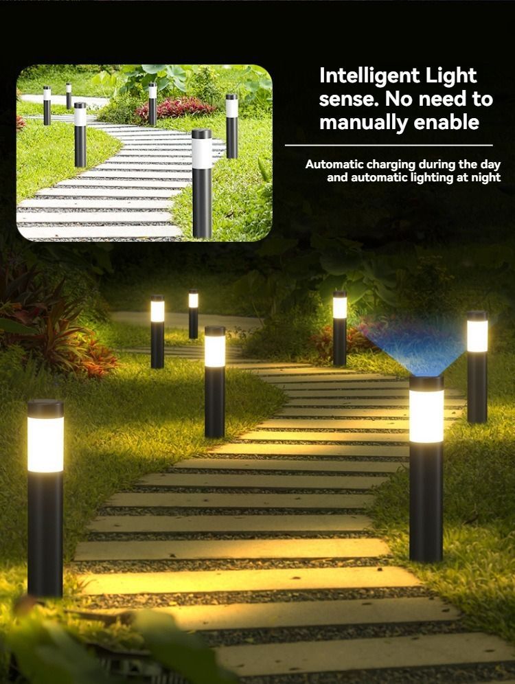 solar lawn lights, stainless steel outdoor lights, 3-LED garden lights, waterproof outdoor lights, modern outdoor lighting, cylindrical solar lights, Australian outdoor lights - Silver white light - Size 2PCS