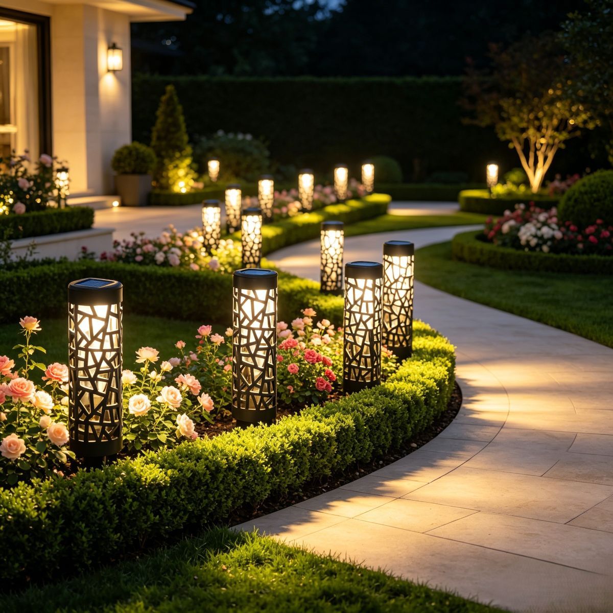 solar garden lights, outdoor waterproof lights, warm white LED pathway lights, automatic dusk to dawn lights, landscape lighting, lawn lights, patio lights, driveway lights, solar stake lights, Australian outdoor lights - Warm light - Size 6PCS