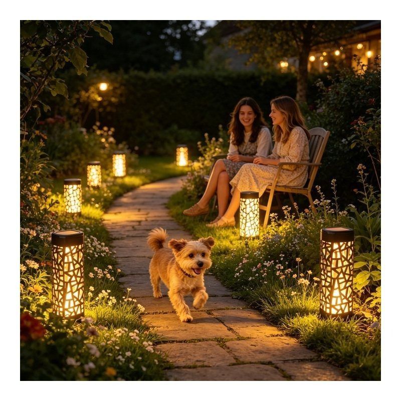 solar garden lights, outdoor waterproof lights, warm white LED pathway lights, automatic dusk to dawn lights, landscape lighting, lawn lights, patio lights, driveway lights, solar stake lights, Australian outdoor lights - White light - Size 6PCS
