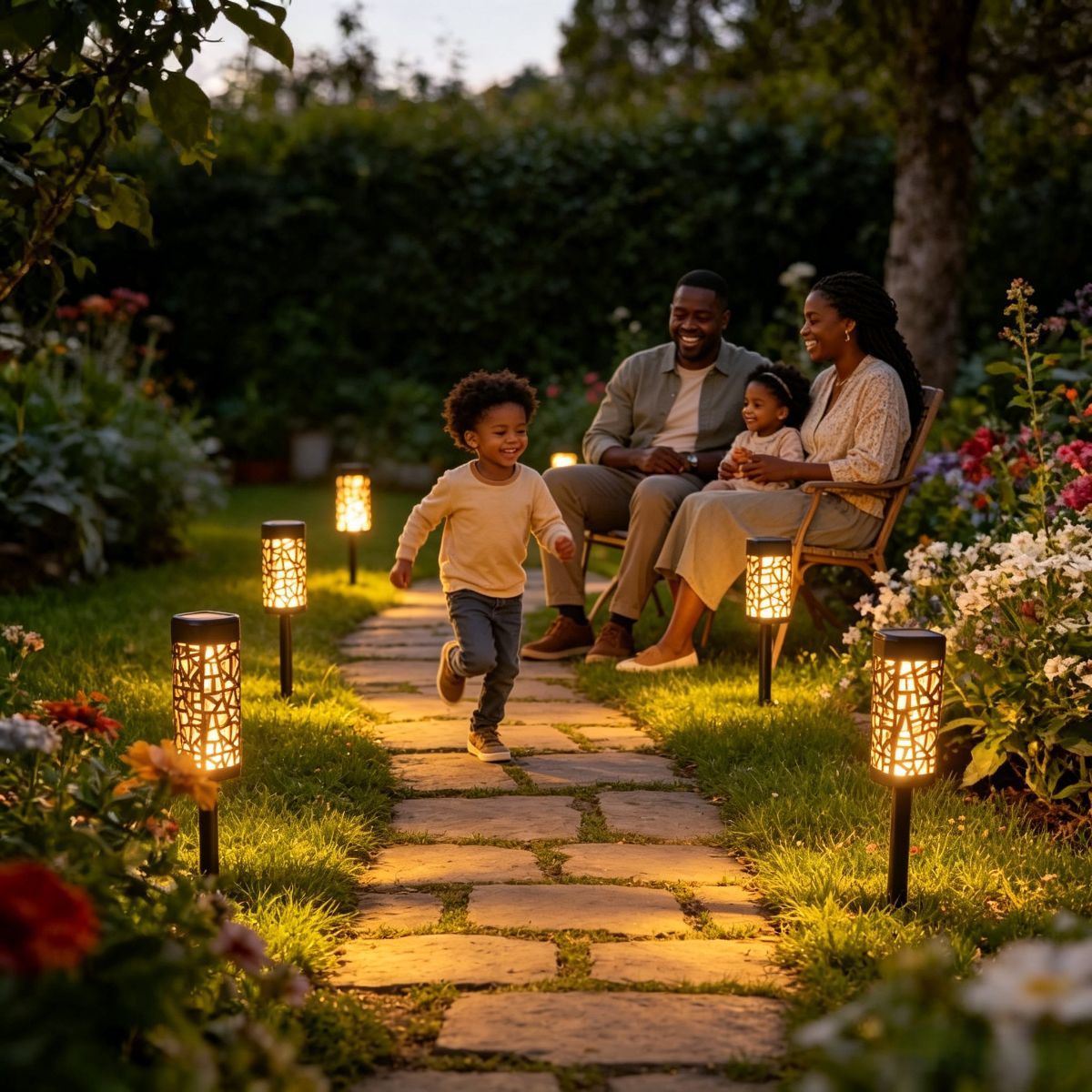solar garden lights, outdoor waterproof lights, warm white LED pathway lights, automatic dusk to dawn lights, landscape lighting, lawn lights, patio lights, driveway lights, solar stake lights, Australian outdoor lights - White light - Size 6PCS