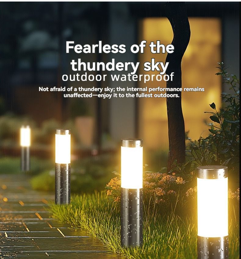 Solar Lawn Lights Stainless Steel Outdoor Lights 3-LED Garden Lights Waterproof - Black with white light - Size 1PCS