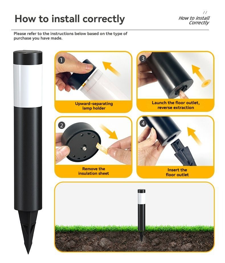 Solar Lawn Lights Stainless Steel Outdoor Lights 3-LED Garden Lights Waterproof - Black with white light - Size 1PCS