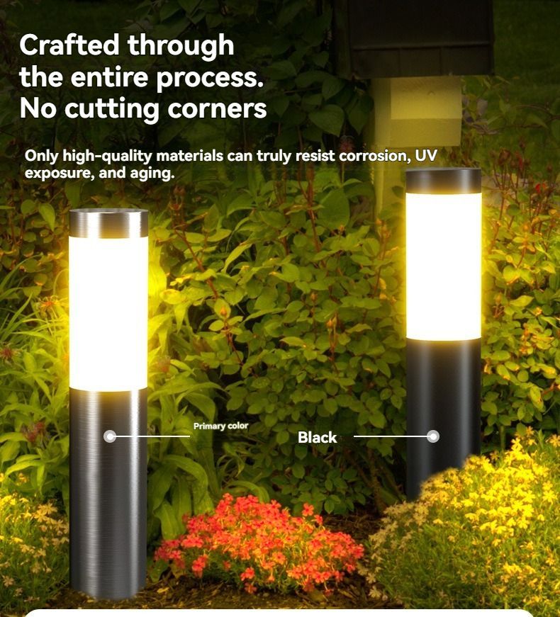 Solar Lawn Lights Stainless Steel Outdoor Lights 3-LED Garden Lights Waterproof - Black with white light - Size 1PCS