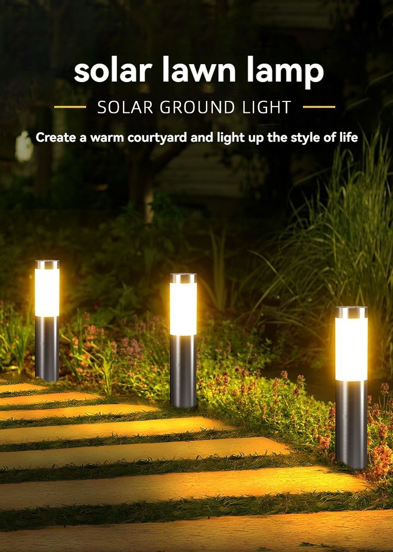 Solar Lawn Lights Stainless Steel Outdoor Lights 3-LED Garden Lights Waterproof - Black with white light - Size 2PCS