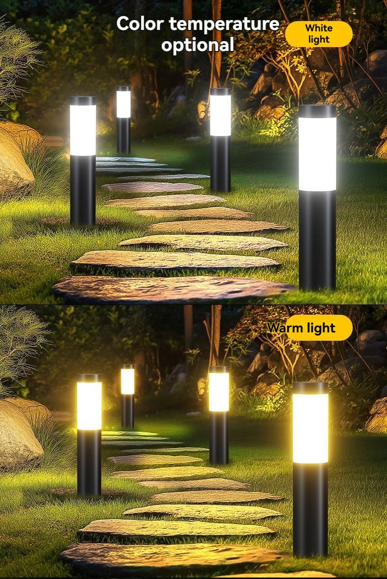 Solar Lawn Lights Stainless Steel Outdoor Lights 3-LED Garden Lights Waterproof - Silver - toned warm light - Size 2PCS