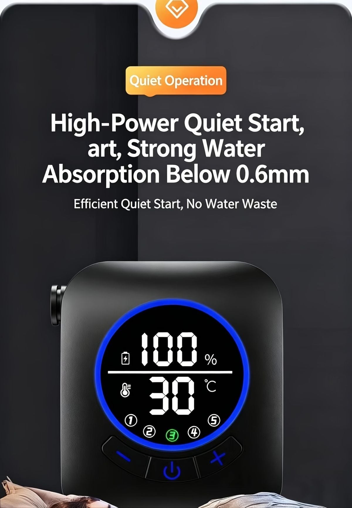 Portable Shower Head 8000mAh Battery Multi-Functional Shower Indoor Outdoor Use - Black - Size 8000amh