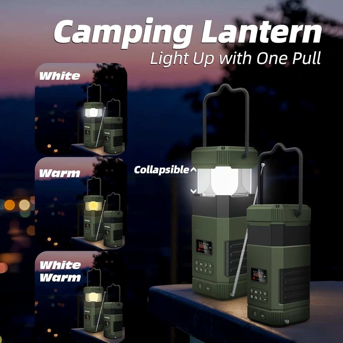 AM FM radio, NOAA weather alert radio, hand crank emergency radio, solar camping light, Bluetooth speaker radio, portable phone charger radio, outdoor survival radio, camping radio Australia, disaster preparedness radio, rechargeable weather radio - Green