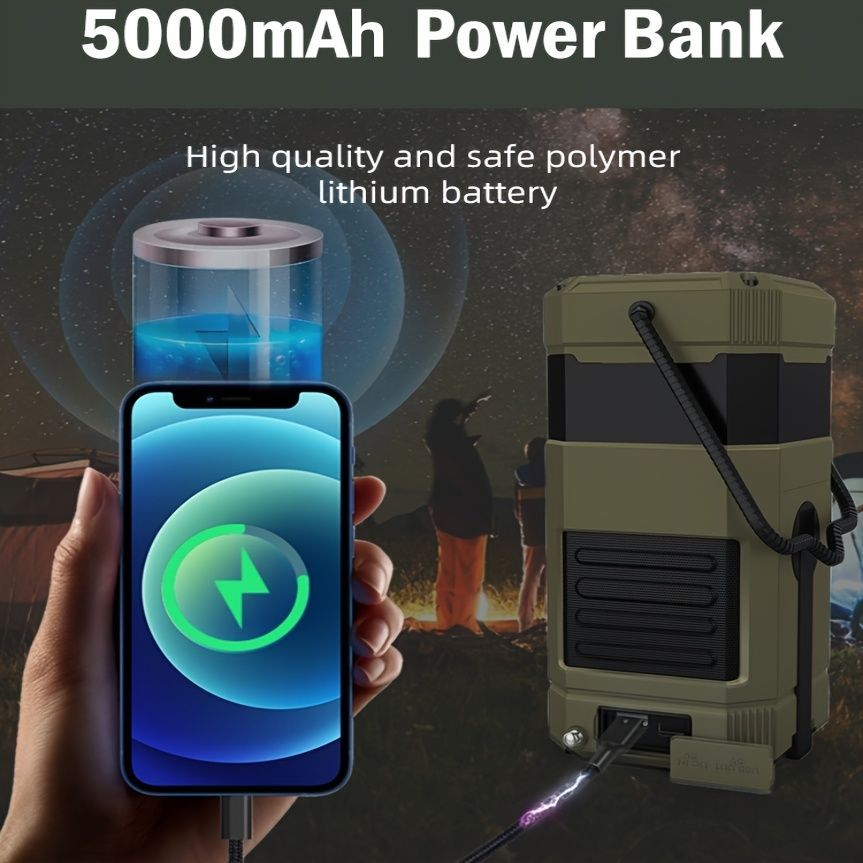 AM FM radio, NOAA weather alert radio, hand crank emergency radio, solar camping light, Bluetooth speaker radio, portable phone charger radio, outdoor survival radio, camping radio Australia, disaster preparedness radio, rechargeable weather radio - Green
