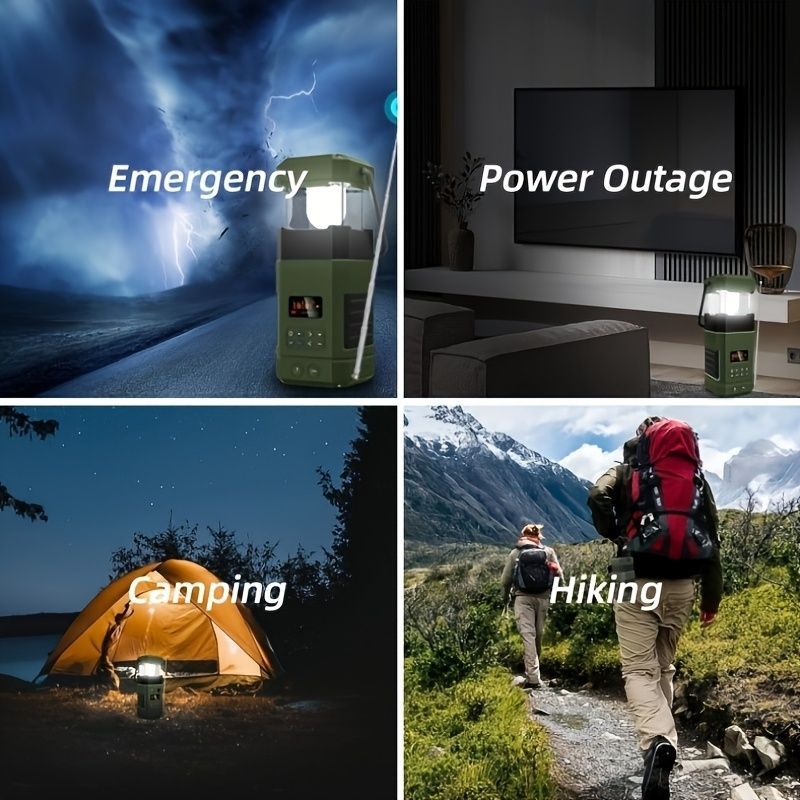 AM FM radio, NOAA weather alert radio, hand crank emergency radio, solar camping light, Bluetooth speaker radio, portable phone charger radio, outdoor survival radio, camping radio Australia, disaster preparedness radio, rechargeable weather radio - Green