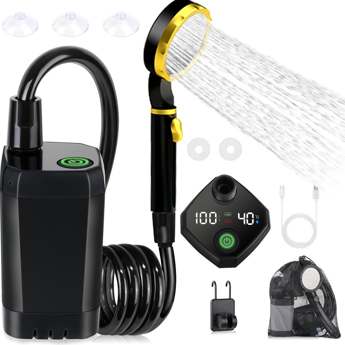 Portable Outdoor Shower Self-Priming Shower Rechargeable Shower Pump Camping - Orange - Size 6000amh