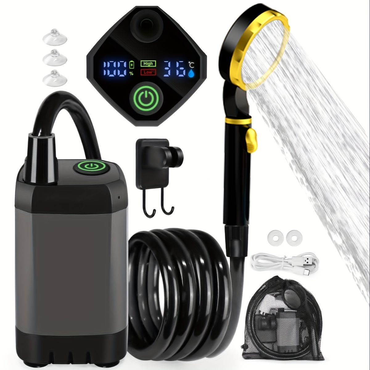 Portable Outdoor Shower Self-Priming Shower Rechargeable Shower Pump Camping - Orange - Size 6000amh