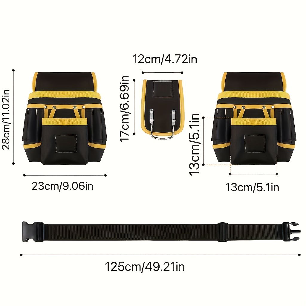 Black Yellow tool belt, industrial tools, work safety equipment, multiple pockets, durable tool belt, Australia