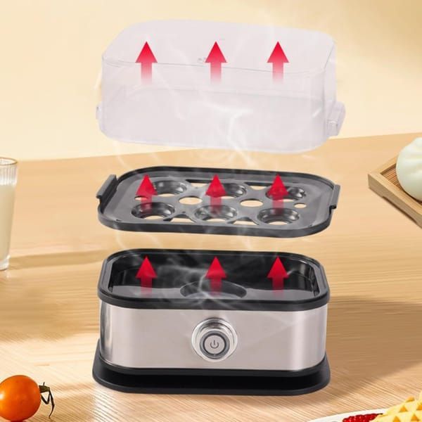 Electric Egg Cooker Kitchen Appliance Perfect Eggs Family-Sized High Quality - Silver - Size 01