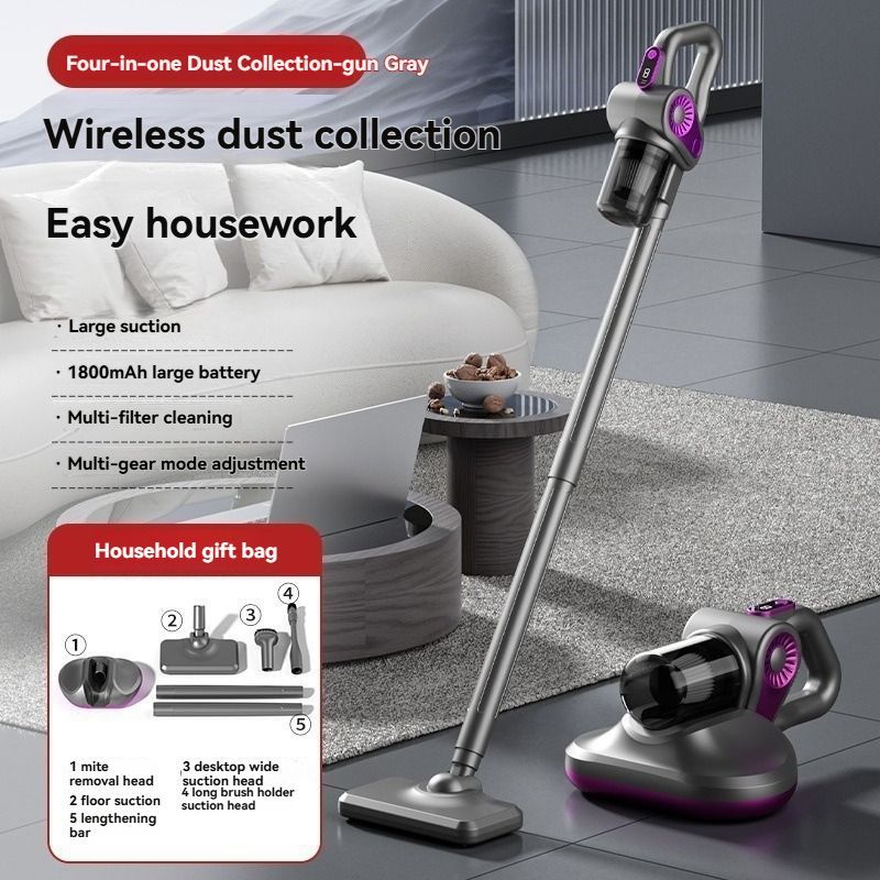 4-In-1 Handheld Vacuum Cleaner Anti-Mite Device Powerful Suction UV Mite - White - Size 01