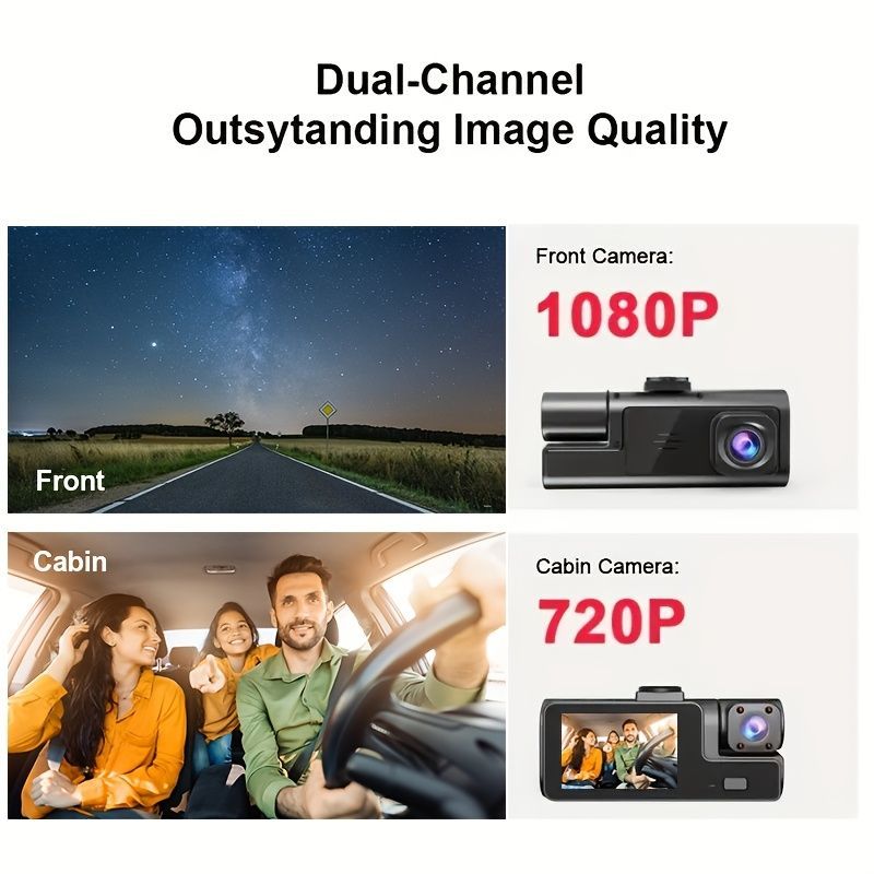 Dash Camera Car Camera Dual Lens Dash Cam 1080p Front Camera 720p Interior - Black - Size 01