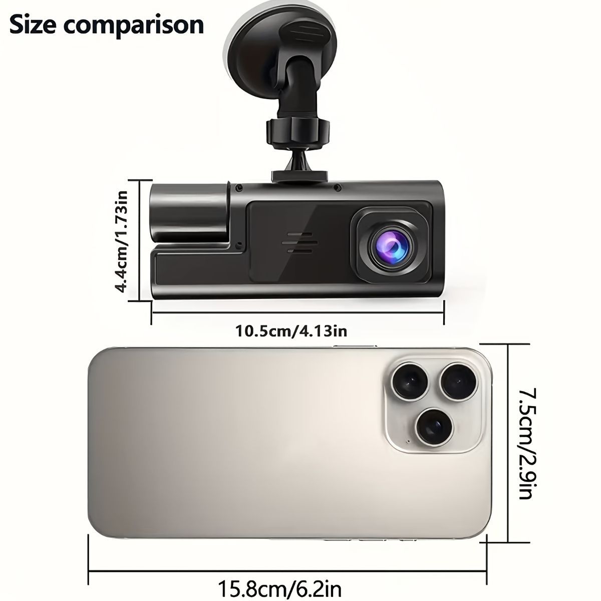 Dash Camera Car Camera Dual Lens Dash Cam 1080p Front Camera 720p Interior - Black - Size 01