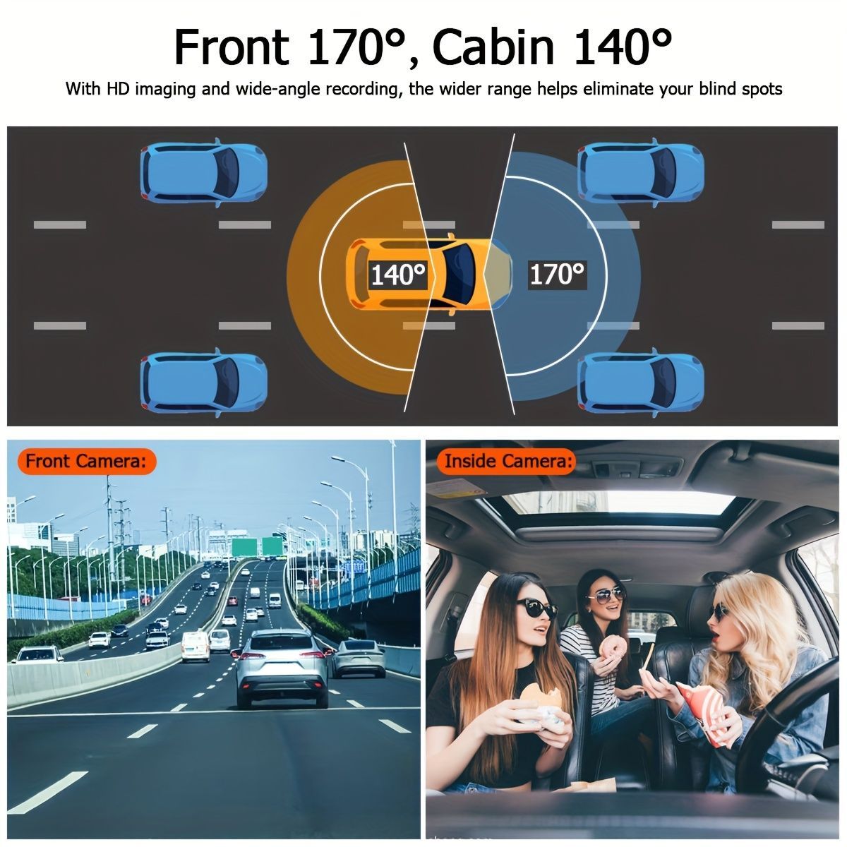 Dash Camera Car Camera Dual Lens Dash Cam 1080p Front Camera 720p Interior - Black - Size 01