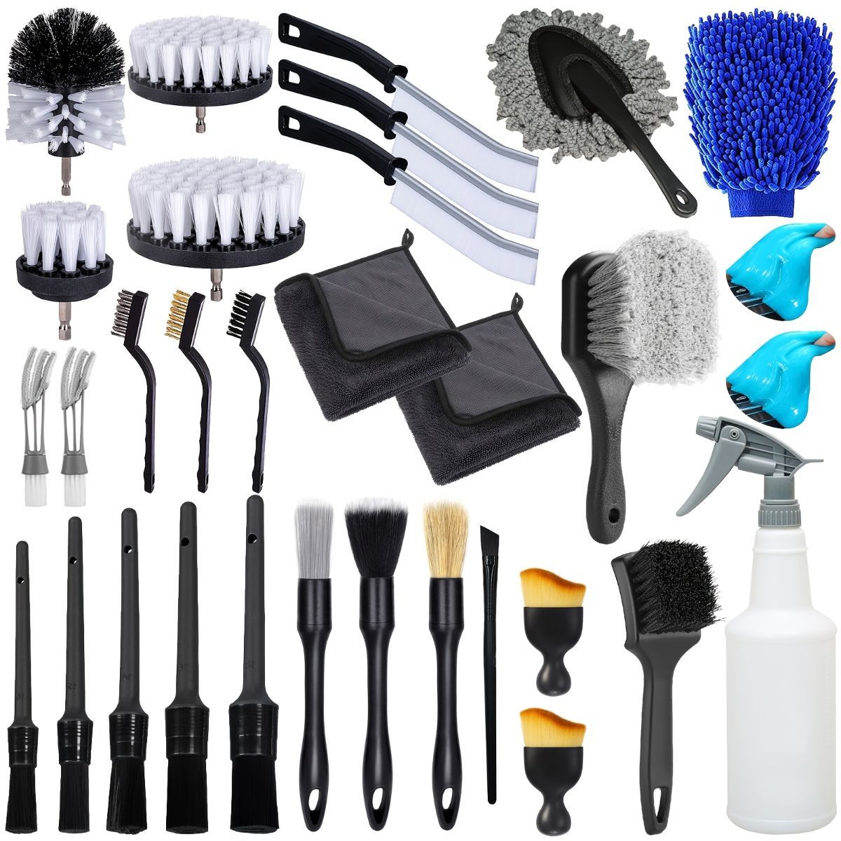 Car Detailing Brush Set Car Cleaning Kit Auto Detailing Supplies Car Interior - Black - Size 32 pieces