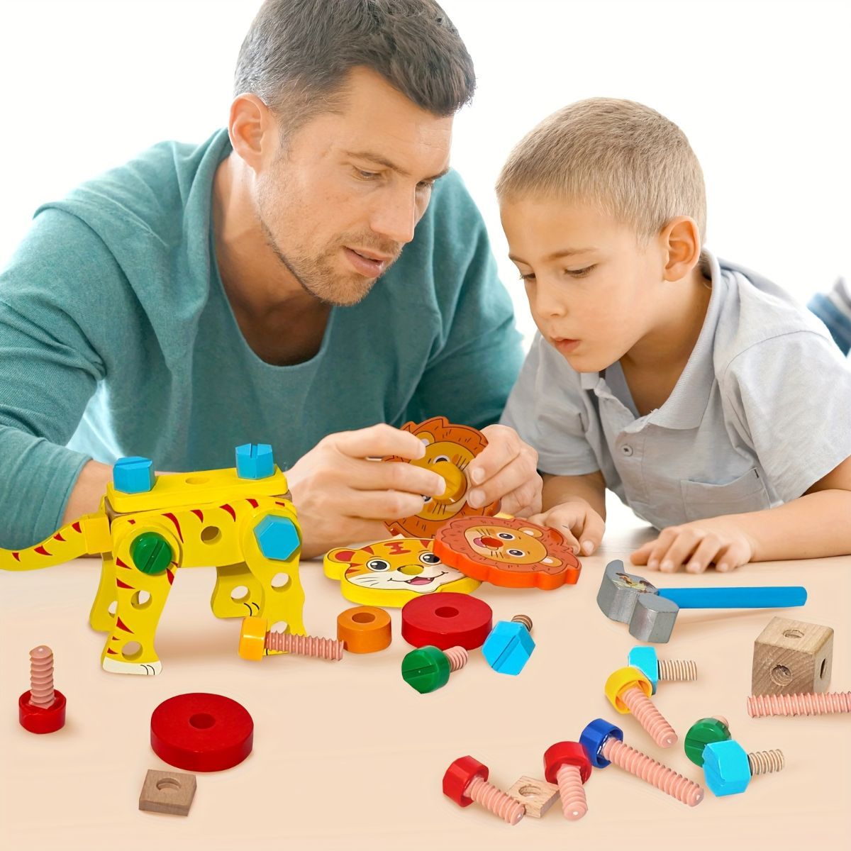 wooden animal building toy, kids tool set, educational toy Australia, preschool construction toy, creative play for children, gift for boys and girls, non-toxic wooden toys - Multi - Size JHTOY-354