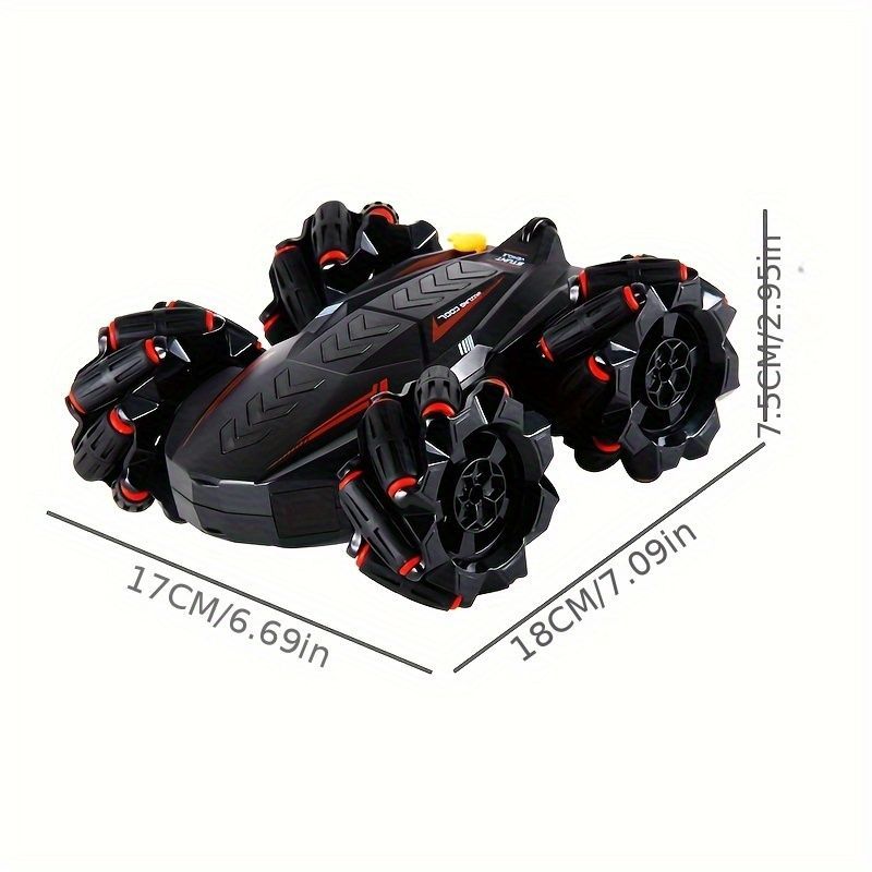 2.4G remote control car, electric stunt car, drifting car, spray function, kids toy car, double-sided stunt car, watch remote control, outdoor RC toy, rechargeable toy car - Black and orange - Size Dual-control