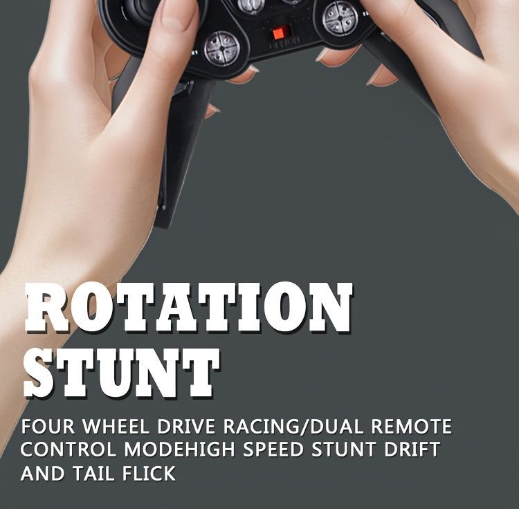 2.4G remote control car, electric stunt car, drifting car, spray function, kids toy car, double-sided stunt car, watch remote control, outdoor RC toy, rechargeable toy car - Blue - Size Dual-control