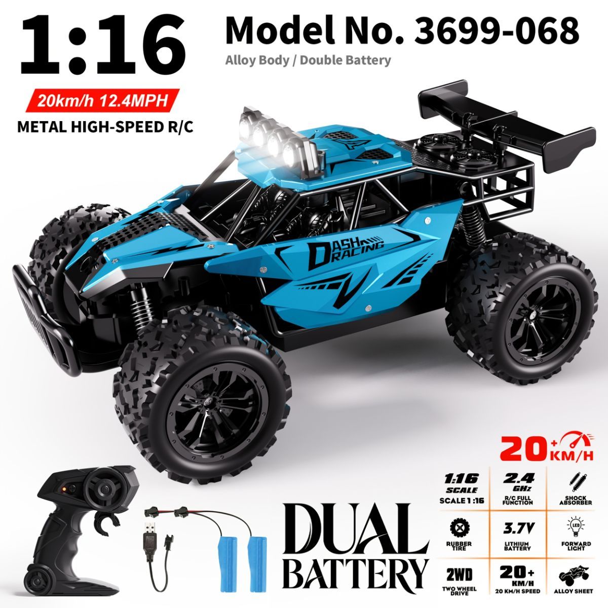 1:16 metal RC car, high-speed drifting, off-road racing car, boys toy car, 2.4GHz remote control, outdoor play toy, drift car, remote control car for kids, Australian toy - Turquoise - Size variable speed