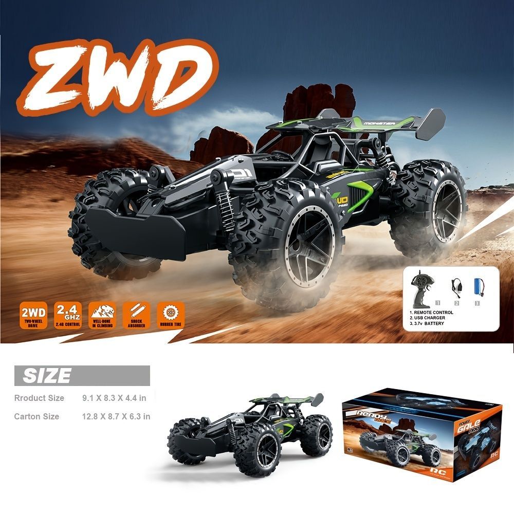 2.4G remote control car, high-speed off-road car, remote control toy for kids, four-wheel drive car, RC car with lights, outdoor toy Australia, gift for kids - Black - Size Dual-batteries