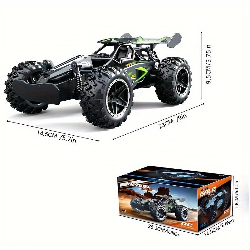 2.4G remote control car, high-speed off-road car, remote control toy for kids, four-wheel drive car, RC car with lights, outdoor toy Australia, gift for kids - Green - Size Dual-batteries