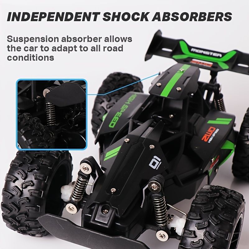 2.4G remote control car, high-speed off-road car, remote control toy for kids, four-wheel drive car, RC car with lights, outdoor toy Australia, gift for kids - Green - Size Three-electric systems