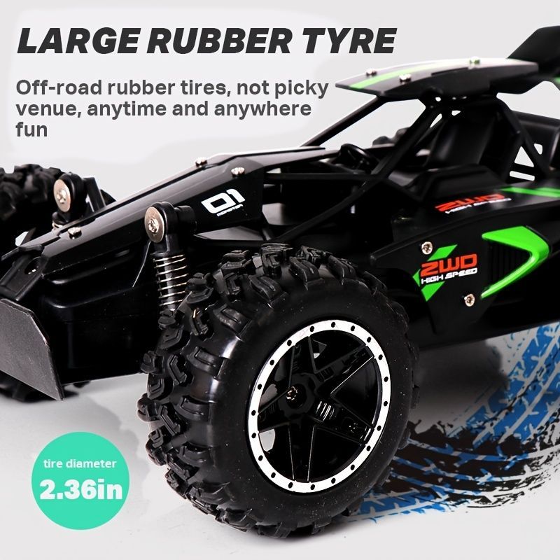 2.4G remote control car, high-speed off-road car, remote control toy for kids, four-wheel drive car, RC car with lights, outdoor toy Australia, gift for kids - Turquoise - Size Dual-batteries