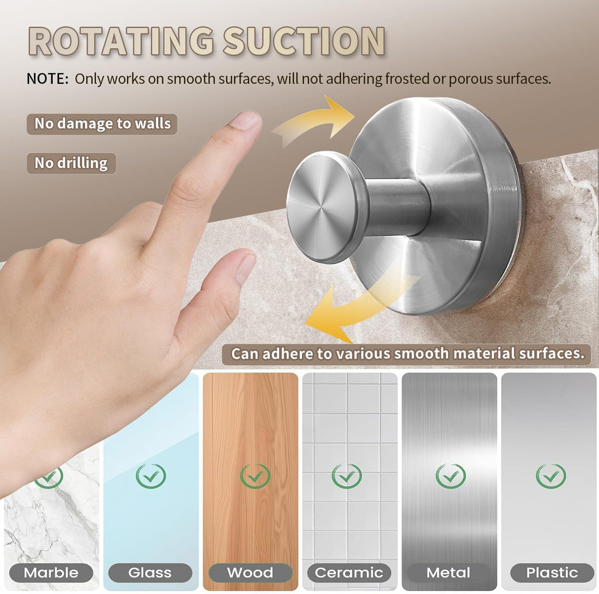 2026 Upgraded Drill-Free Suction Cup Hooks, Stainless Steel Suction Cup Hooks for Shower, Mirror, Wall, Bathroom, Glass, Hanging Towels - 4 Pack, Brushed Silver