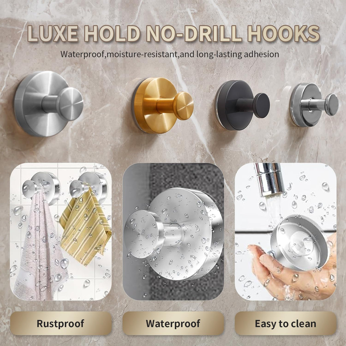 2026 Upgraded Drill-Free Suction Cup Hooks, Stainless Steel Suction Cup Hooks for Shower, Mirror, Wall, Bathroom, Glass, Hanging Towels - 4 Pack, Bright Silver