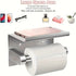 (True color)  1pc Toilet Paper Holder with Shelf, Bathroom Tissue Storage Rack, Wall-Mounted Paper Towel Dispenser, Stainless Steel Bathroom Paper Holder, Bathroom Accessory