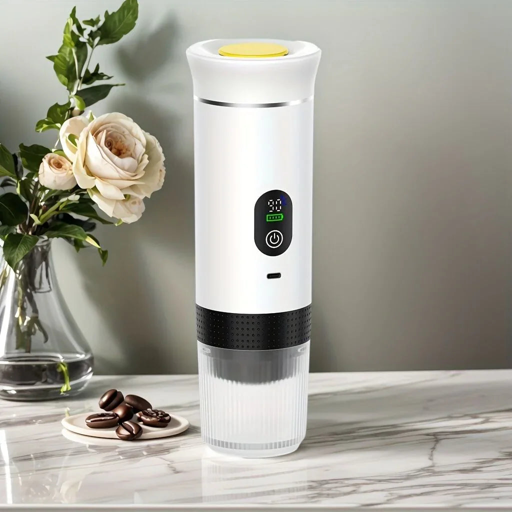 Upgraded Portable Coffee Maker with Temperature and Power Display, USB-C Charging, Self-Heating & Cold Brew Functions, Compatible with Coffee Capsules/Ground Coffee. Perfect Espresso Machine for Home, Office, Travel, RV, (white)
