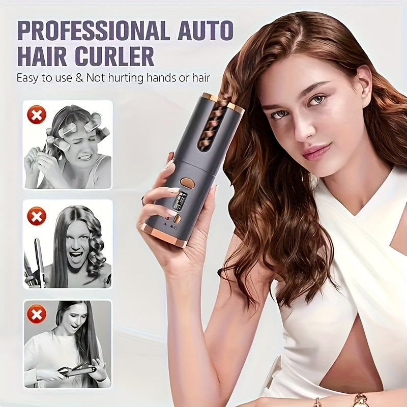 USB LCD Wireless Charging Automatic Portable Hair Curler Smart Home Personal Care Appliance Mini Hair Curling Iron, Stylish Design, Multiple Colors Available